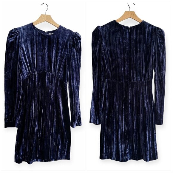 & OTHER STORIES Crushed Velvet Puff Sleeve Mini Dress, Size US0, NWT, Blue - Picture 16 of 16
